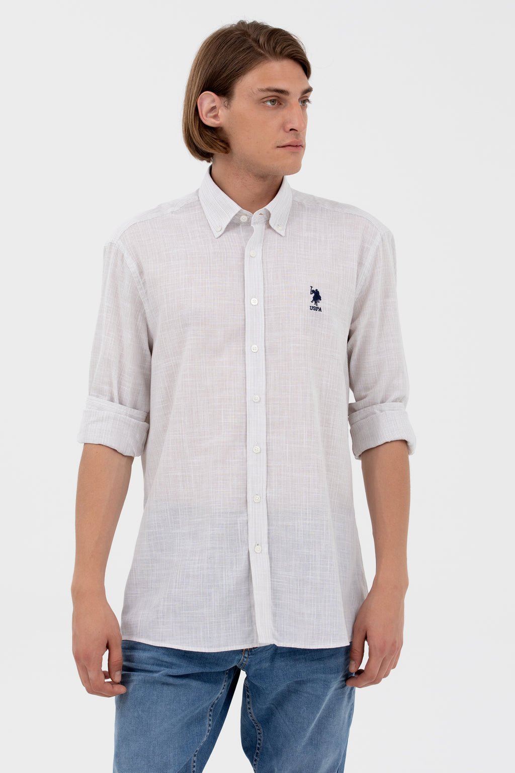 U.S. Polo Assn. Minimalist Erkek Gömlek - 3/4 Kol, Regular Fit, Günlük