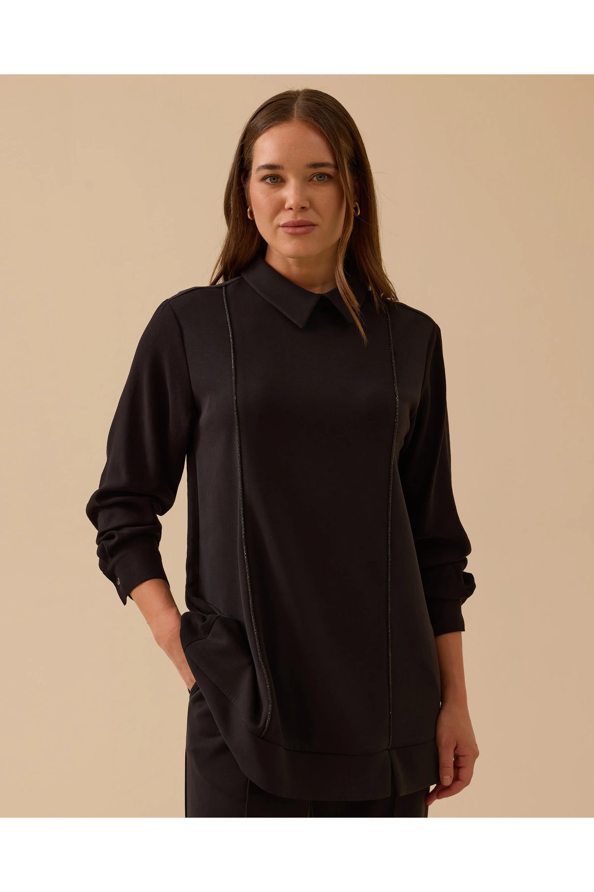 gömlek yaka şerit detaylı sweatshirt Scl