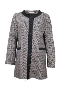 Gala-xi Minimalist Herringbone Desen Midi Uzun Kol Kadın Hırka