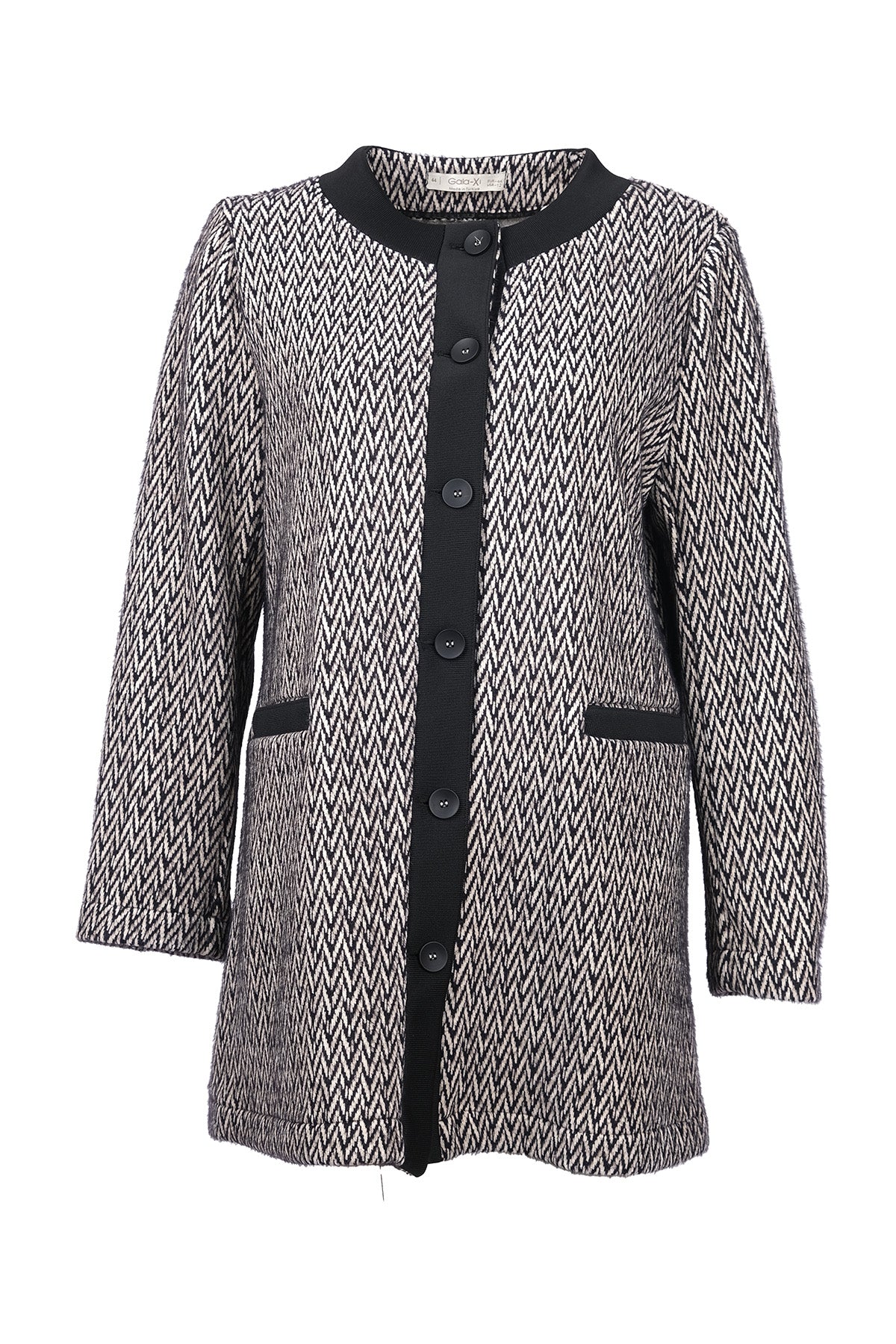 Gala-xi Minimalist Herringbone Desen Midi Uzun Kol Kadın Hırka