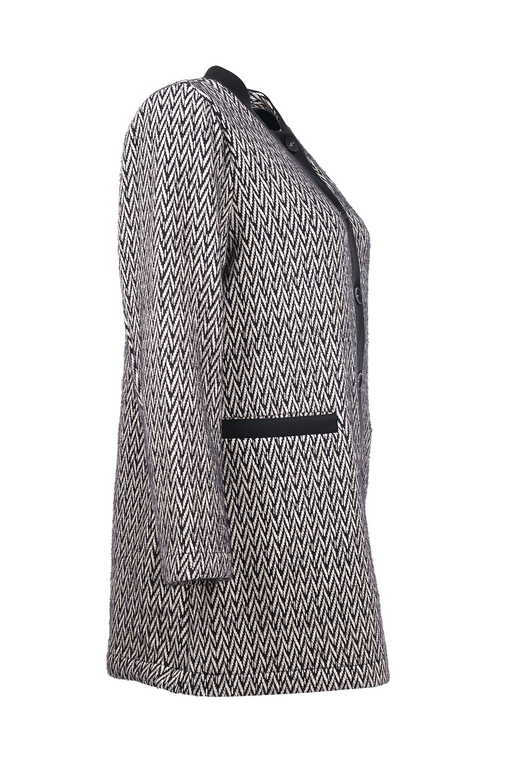 Gala-xi Minimalist Herringbone Desen Midi Uzun Kol Kadın Hırka
