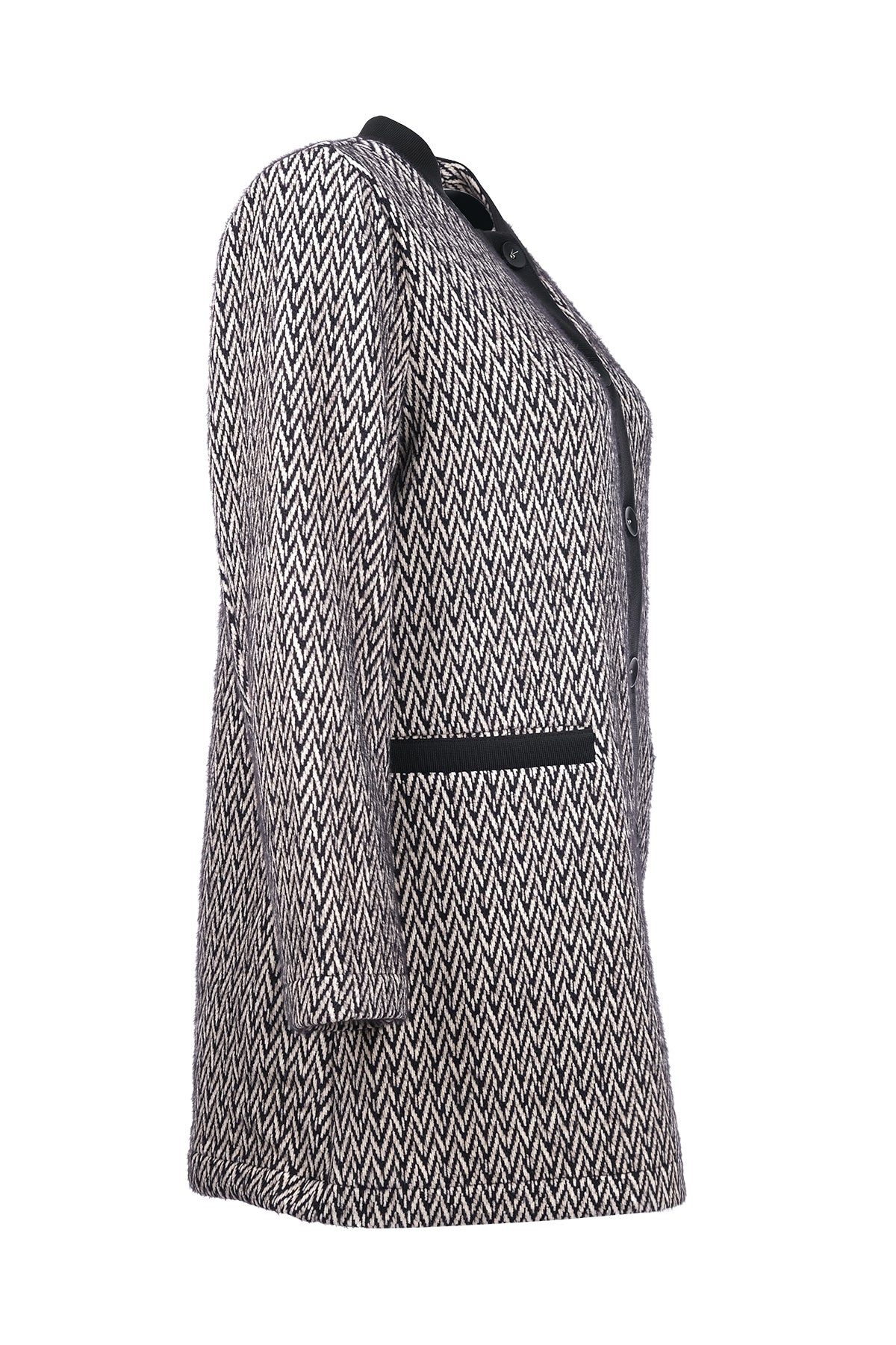 Gala-xi Minimalist Herringbone Desen Midi Uzun Kol Kadın Hırka
