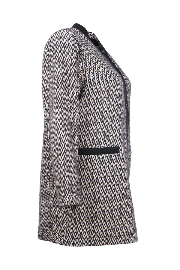 Gala-xi Minimalist Herringbone Desen Midi Uzun Kol Kadın Hırka
