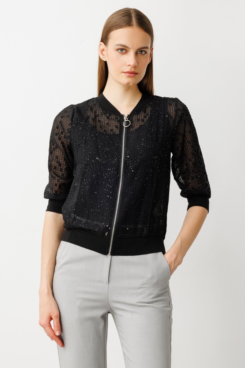 On Minimalist 3/4 Kol Fermuarlı Crop Hırka - Şık ve Rahat