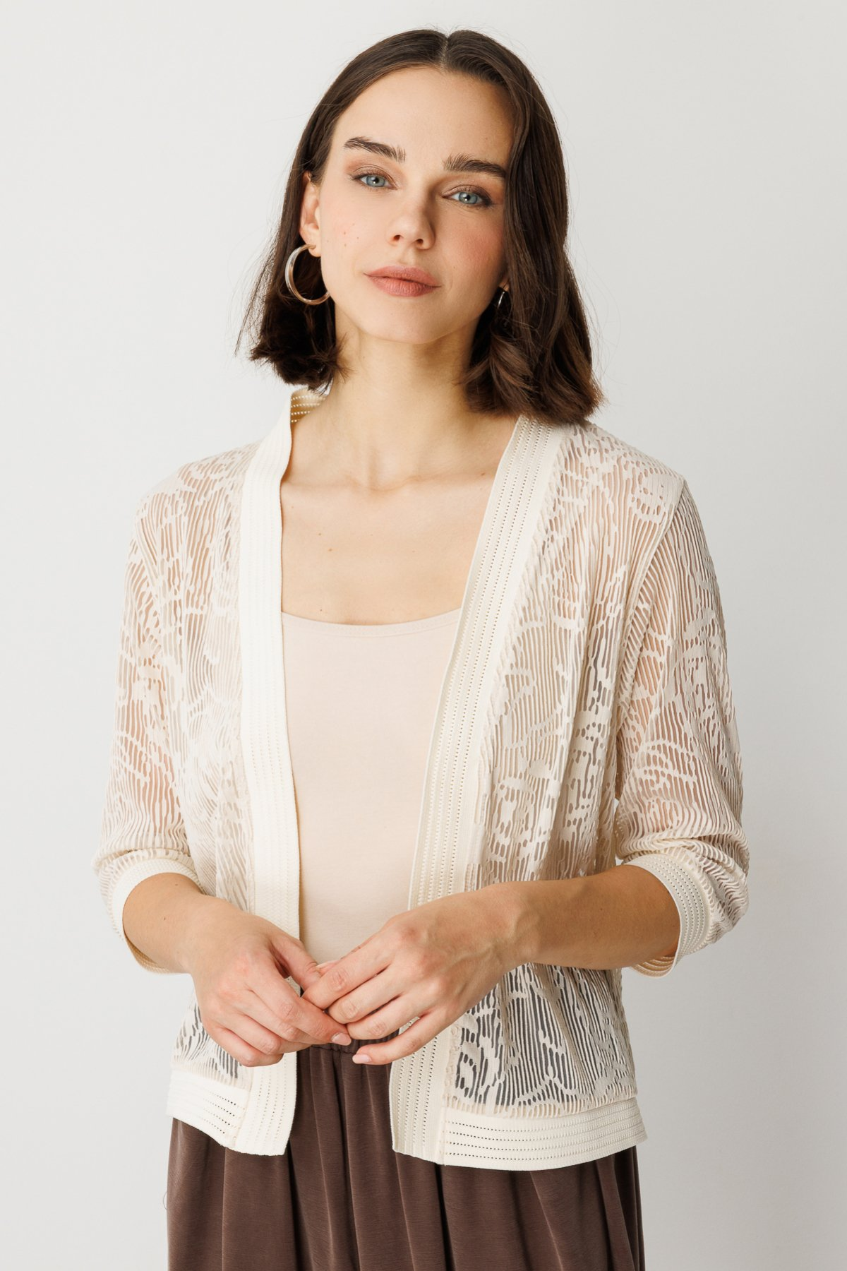 On Kadın 3/4 Kol Dantel Hırka - Minimalist Stil - Günlük & Özel Gün