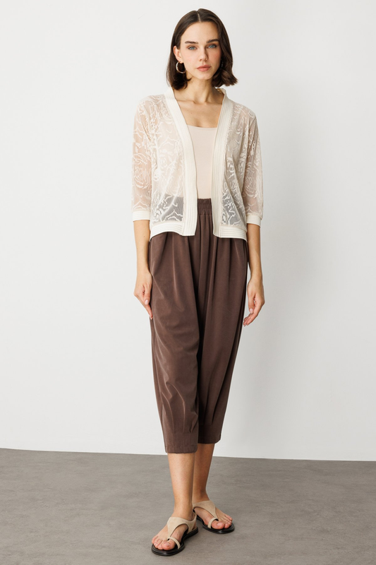 كارديجان نسائي من الدانتيل بأكمام ثلاثة أرباع - تصميم بسيط - مناسب للارتداء اليومي والمناسبات الخاصة