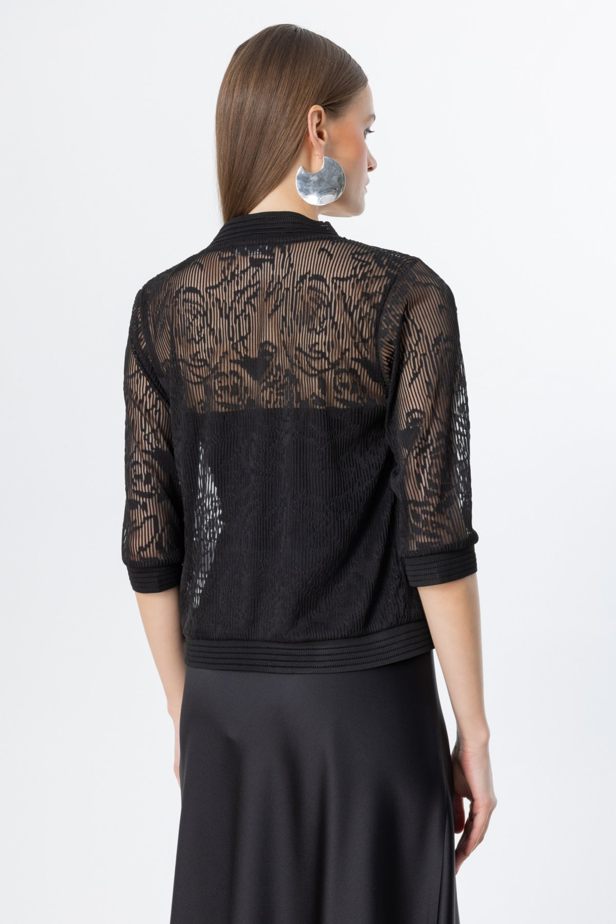 On Kadın 3/4 Kol Dantel Hırka - Minimalist Stil - Günlük & Özel Gün