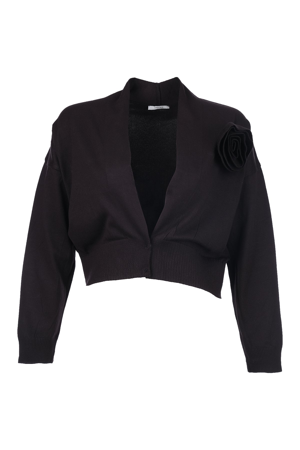 Unique Mode Minimalist V Yaka Uzun Kol Kadın Crop Hırka