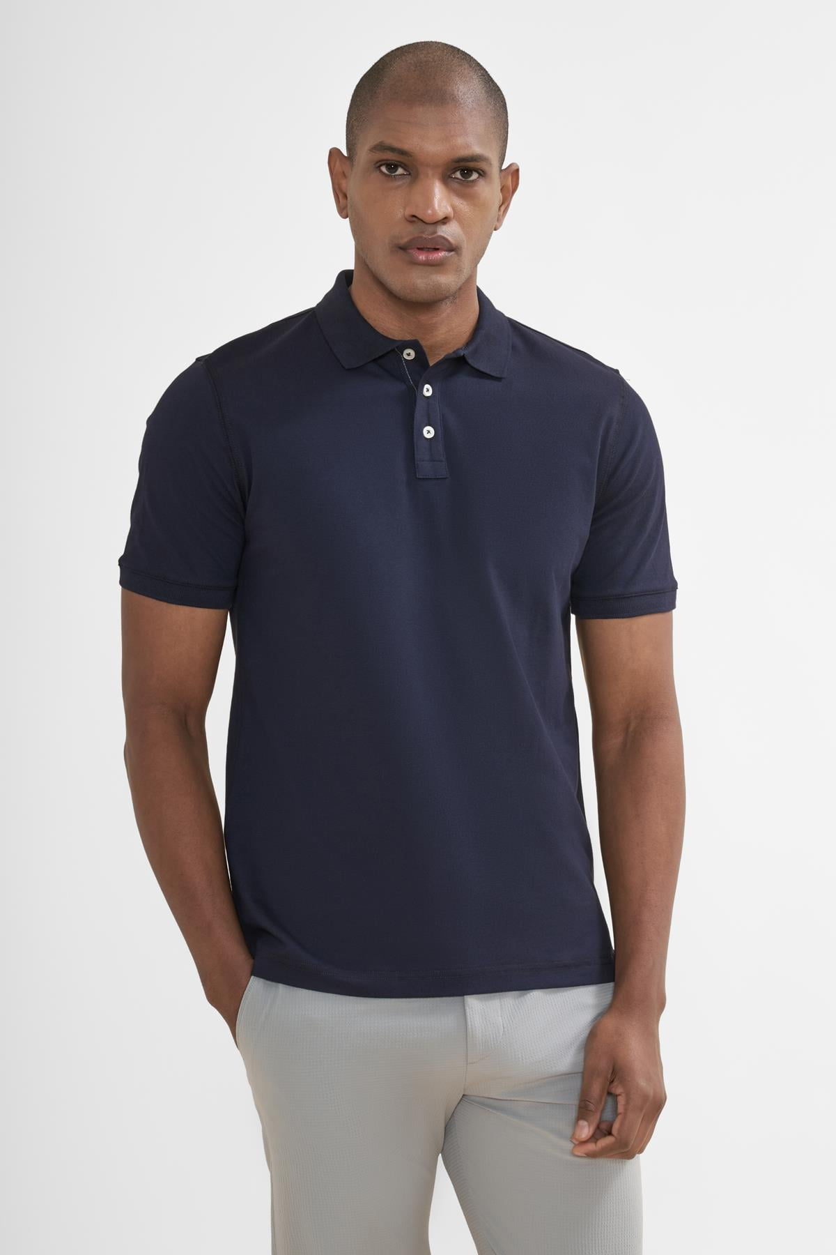 İntersivin Erkek Polo Yaka Kısa Kollu Düğmeli Örme Kumaş T-Shirt SD-01 Ana görsel