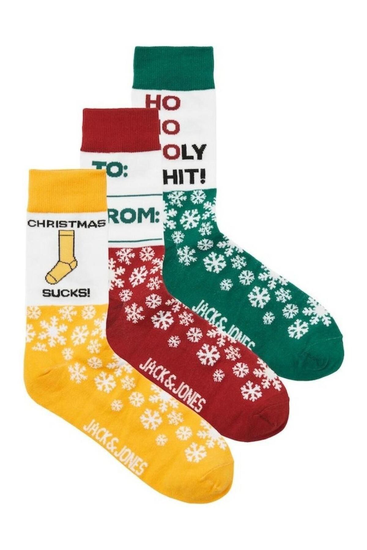 Jack&Jones Erkek 3'lü Noel Çorabı Seti - Kar Tanesi Desenli Translation missing: ar.content.product_image_main