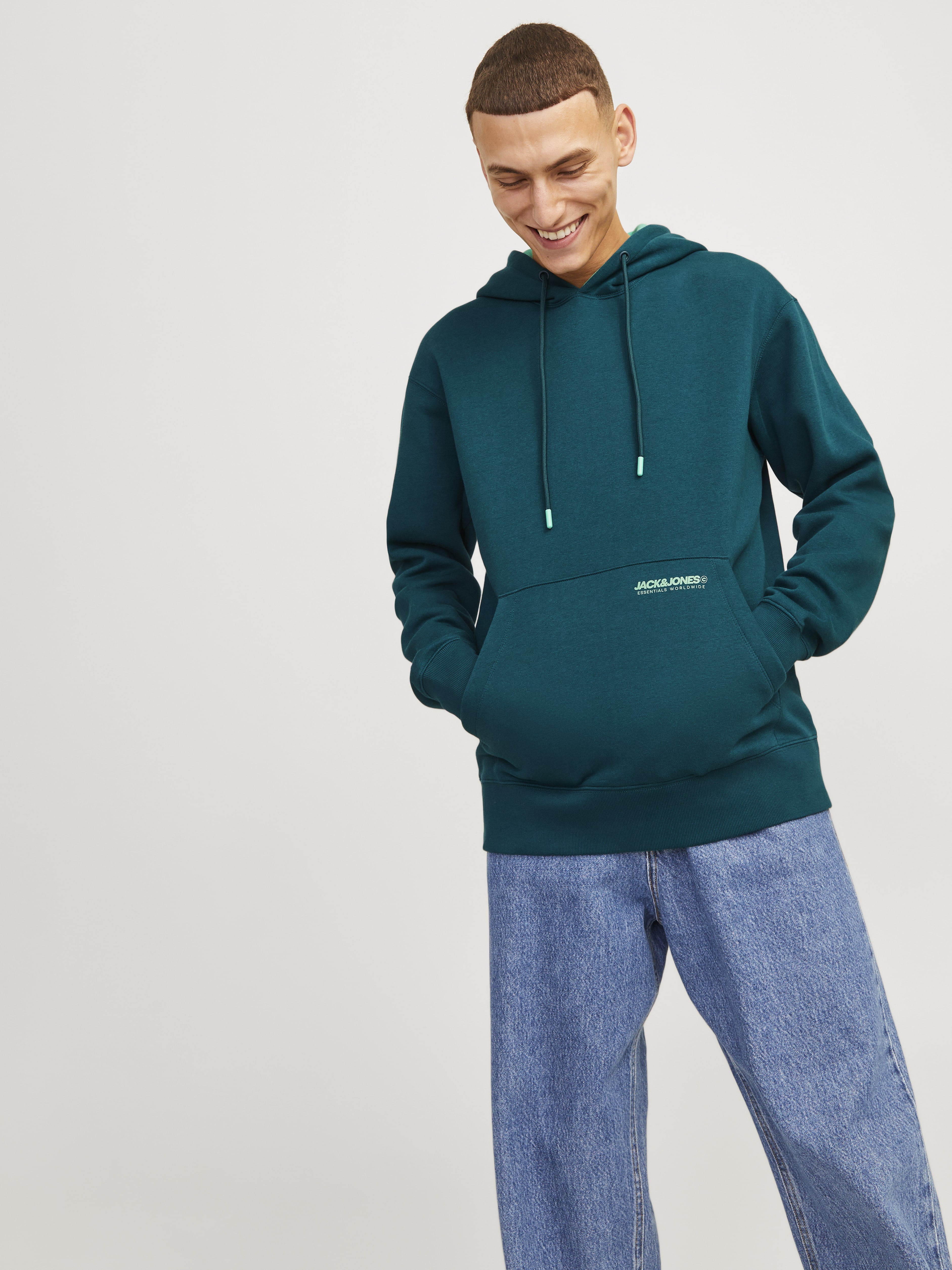 Jack&Jones Erkek Oversize Kapüşonlu Sweatshirt - Minimalist Günlük