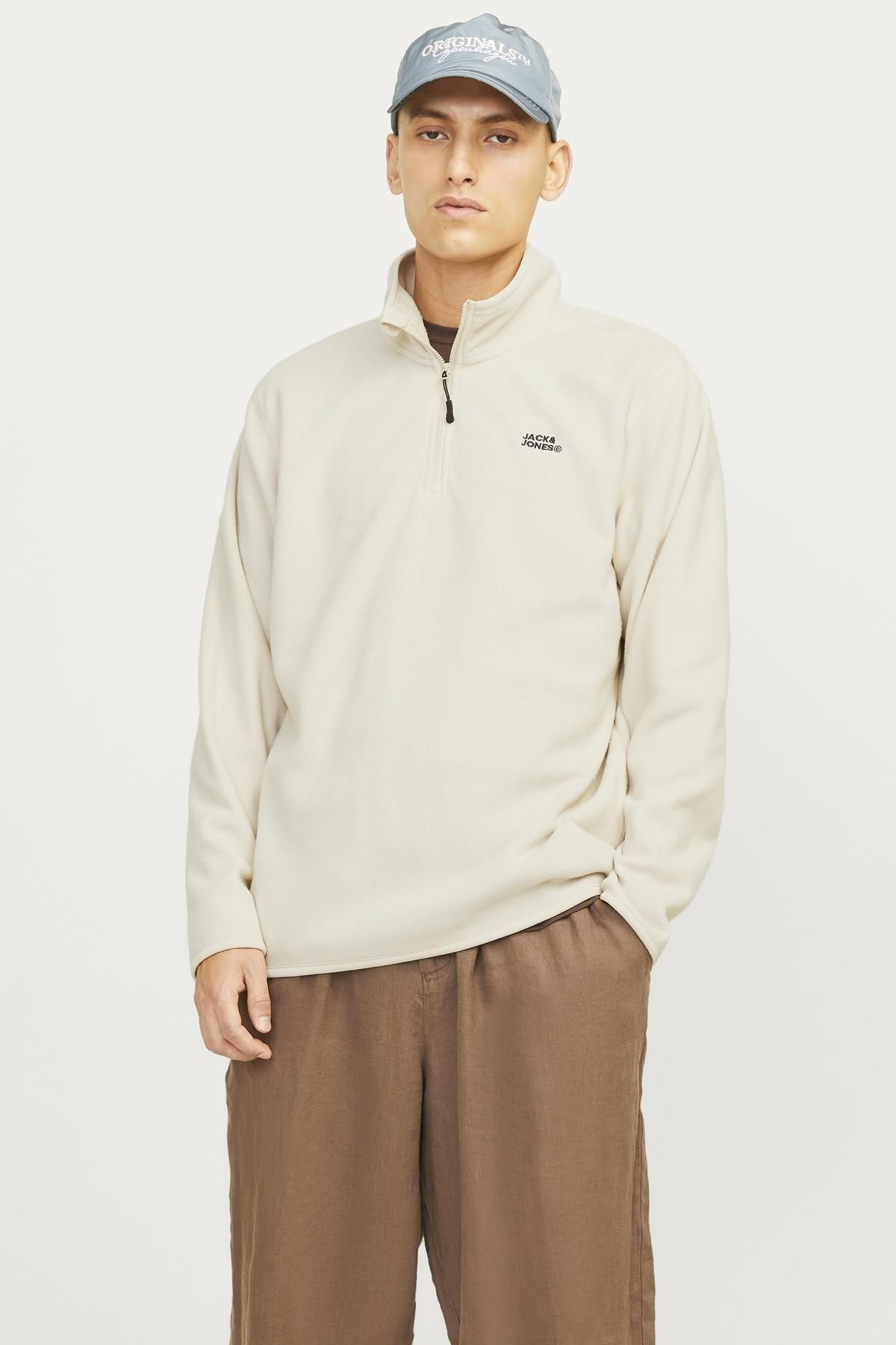 Jack&Jones Minimalist Yarım Fermuarlı Uzun Kol Erkek Sweatshirt - Oversize Translation missing: ar.content.product_image_main