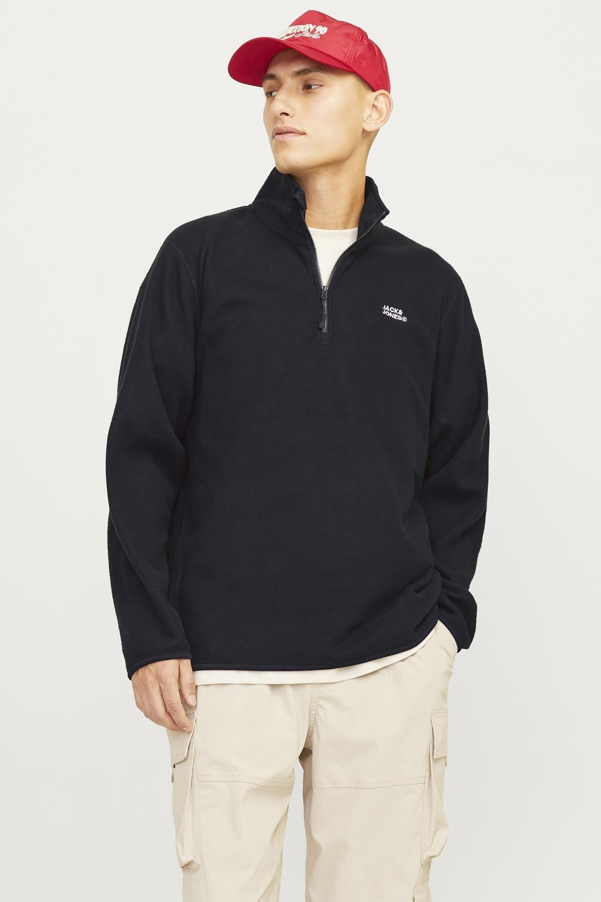 Jack&Jones Minimalist Yarım Fermuarlı Uzun Kol Erkek Sweatshirt - Oversize Translation missing: ar.content.product_image_secondary
