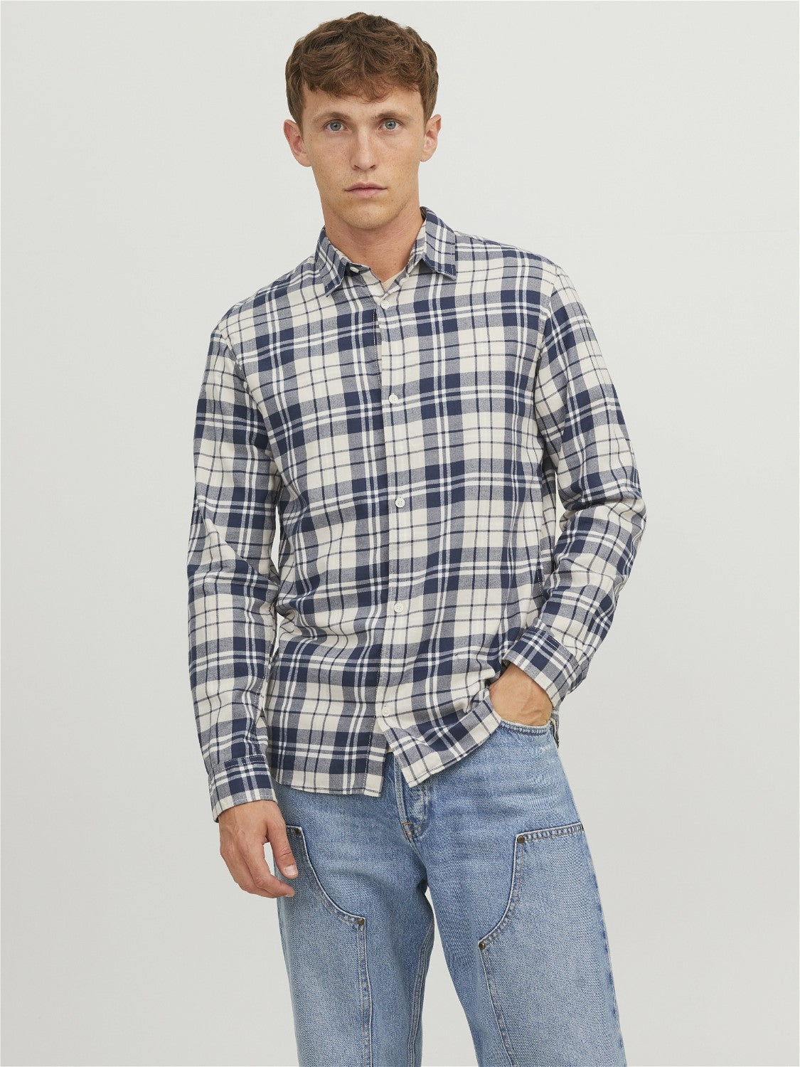 Jack&Jones Erkek Uzun Kol Kareli Minimalist Gömlek - Günlük Stil Ana görsel