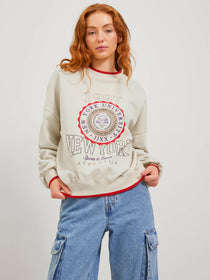 Jack&Jones JJXX Kadın Baskılı Bisiklet Yaka Regular Kalıp Pamuk Polyester Sweatshirt