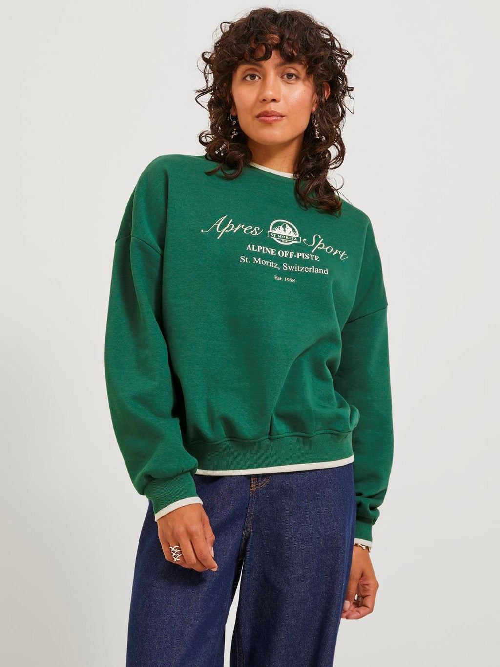 Jack&Jones JJXX Kadın Baskılı Bisiklet Yaka Regular Kalıp Pamuk Polyester Sweatshirt Ana görsel