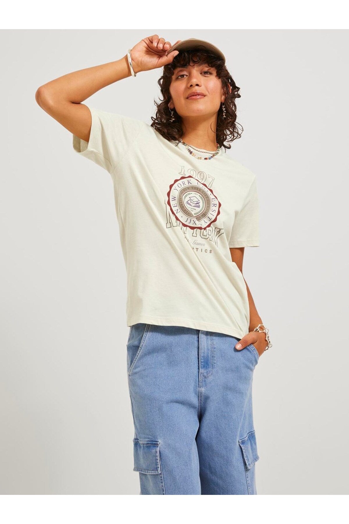 Jack&Jones JJXX Oversize Minimalist Kadın Tişört - Kısa Kol İkincil görsel