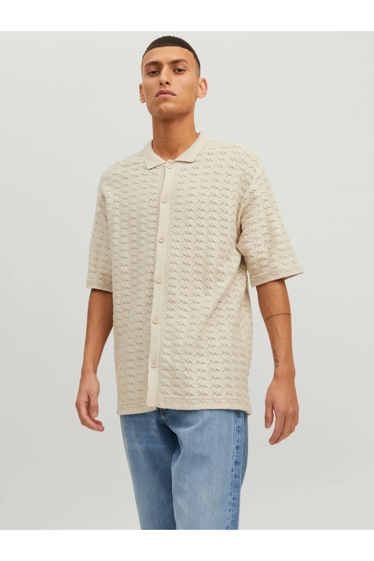 Jack&Jones Oversize Polo Yaka Kısa Kol Erkek Gömlek - Minimalist Stil İkincil görsel
