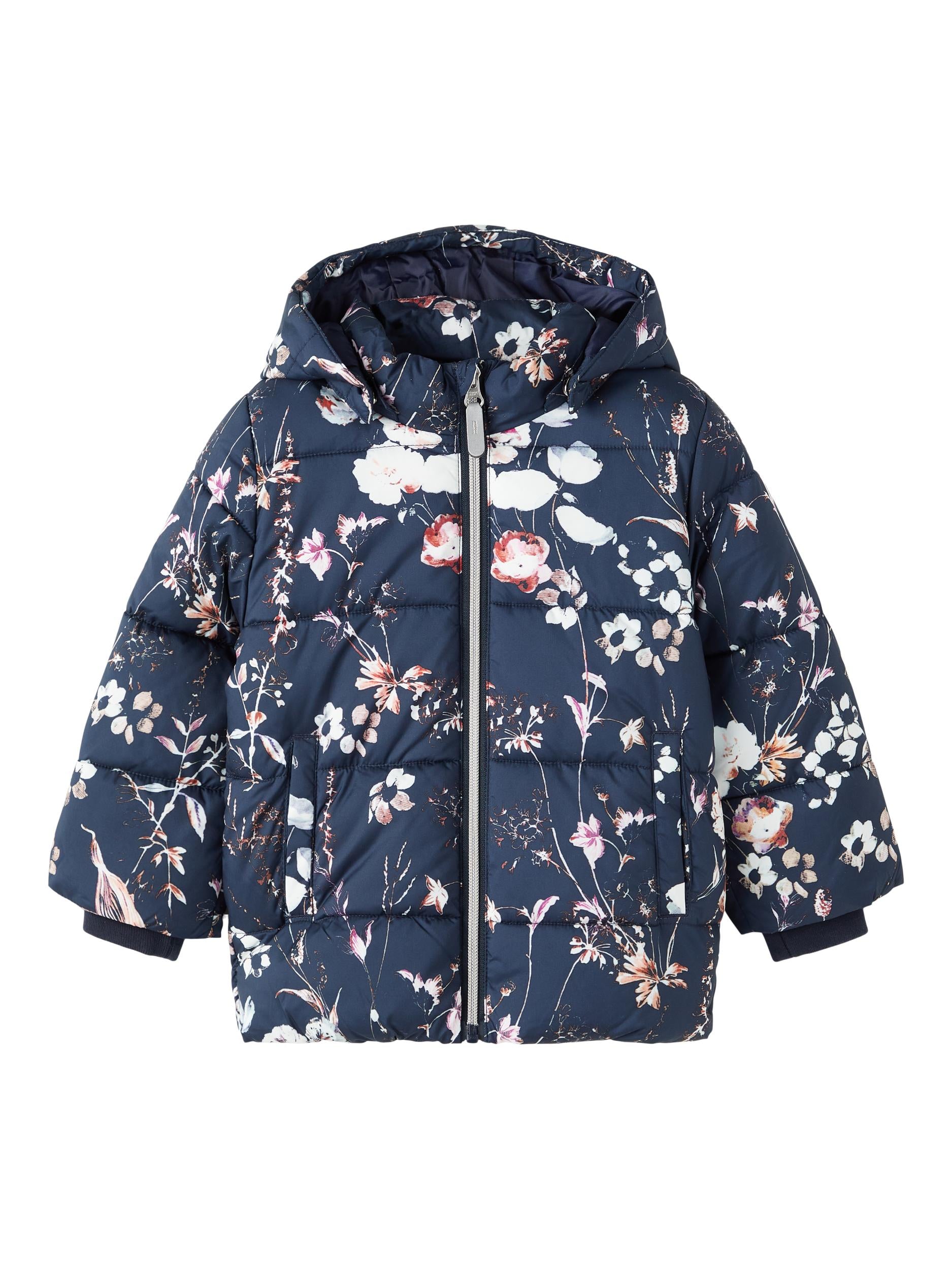 Name It Çiçekli Oversize Kız Çocuk Kabanı - Kapüşonlu