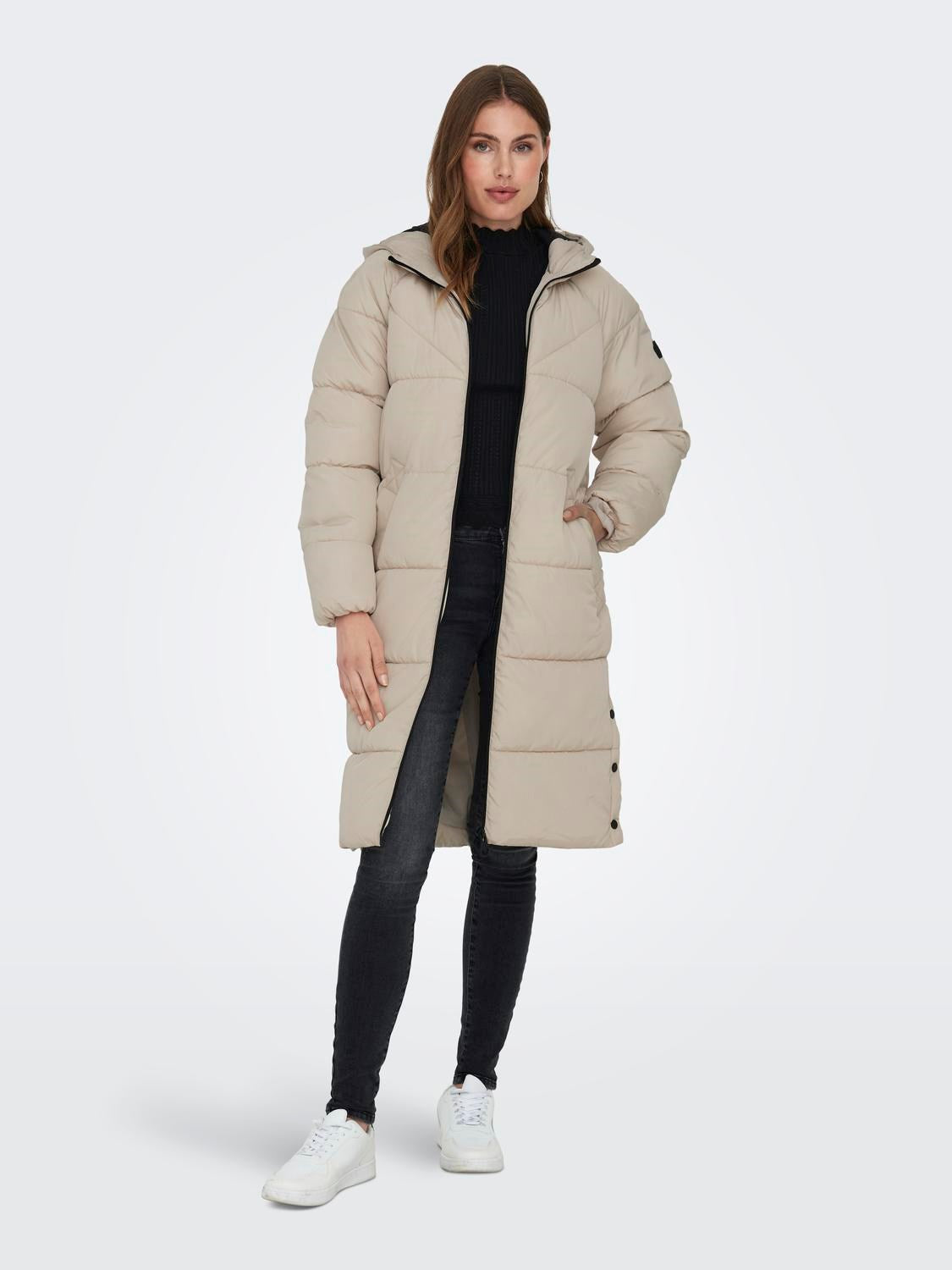 Only Oversize Kapüşonlu Midi Şişme Kaban - Kışlık - Sıcak ve Şık İkincil görsel