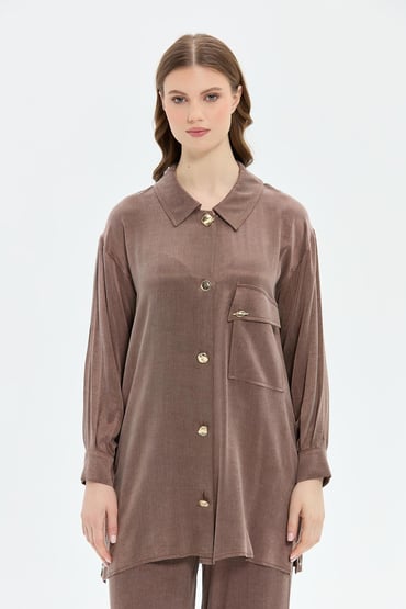 بدلة نسائية متوسطة الطول بياقة قميص واسعة من موسيما - أناقة يومية