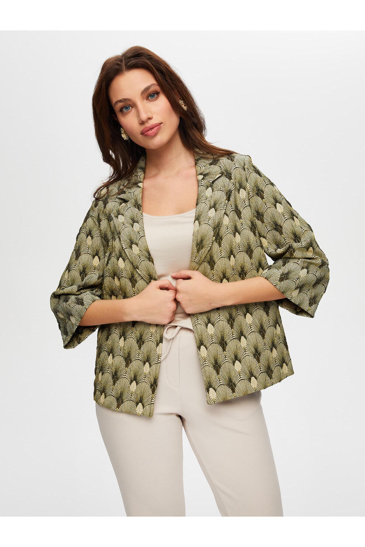 Kadın Kendinden Jakarlı 3/4 Kol Ceket Faik Sönmez Ana görsel