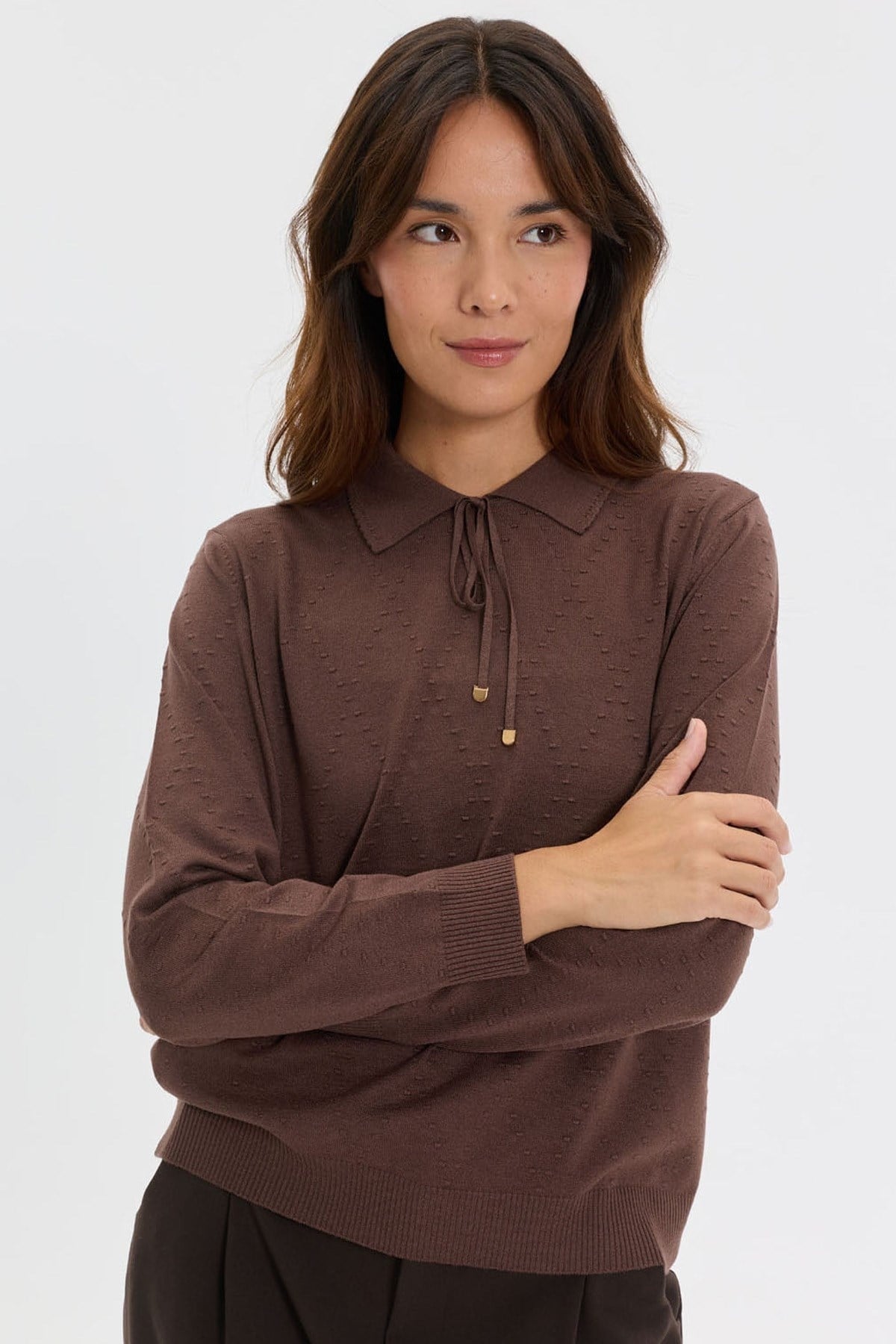 Kadın Polo Yaka Baklavalı Bağcıklı Triko Kazak 26KDSN26665