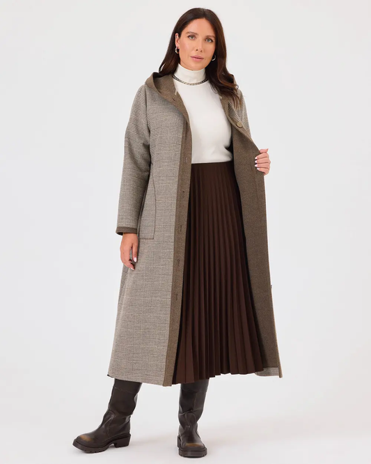 جاكيت بغطاء رأس بنقشة مربعات بمقاسات كبيرة من Gala-Xi