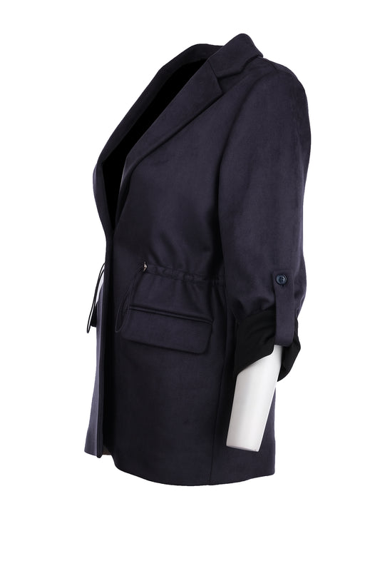 جاكيت إيكول من جلد الغزال مع جيوب بغطاء