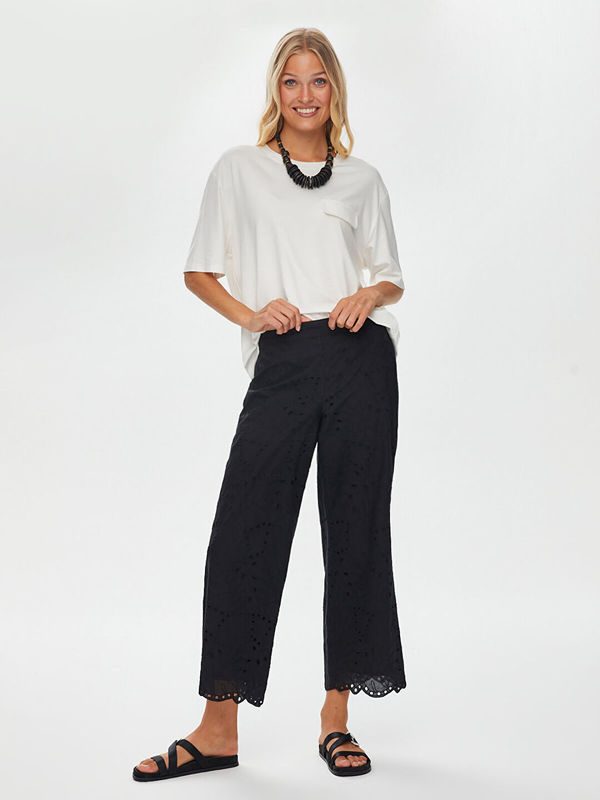 Resort Brode Nakış İşli Yanı Yırtmaçlı Wide Leg Fit Caprii Faik Sönmez