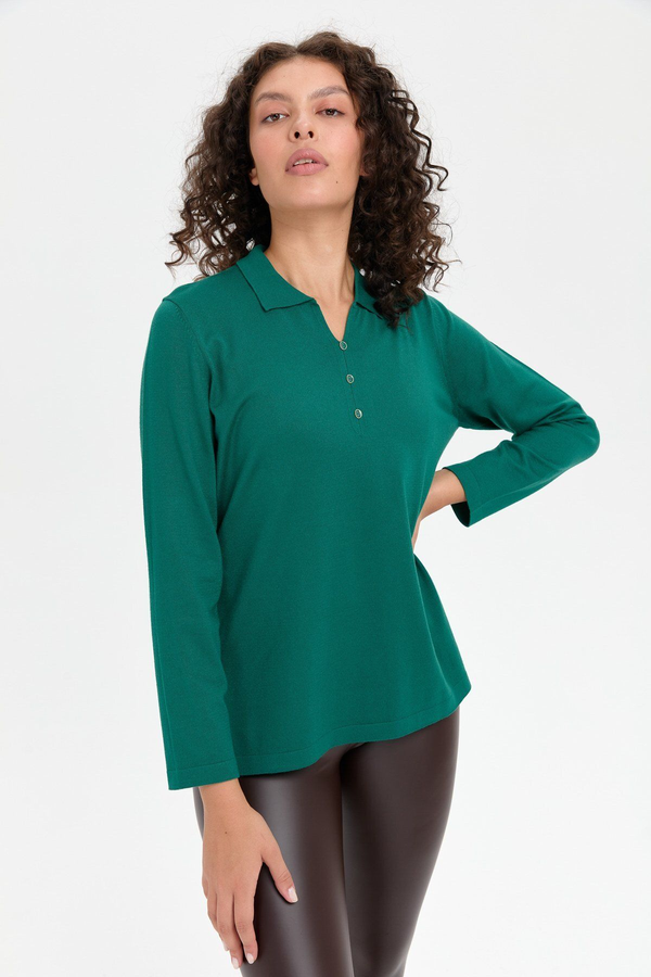 Desen Kadın Oversize Polo Yaka Uzun Kol Kazak - Günlük Kombinleriniz İçin