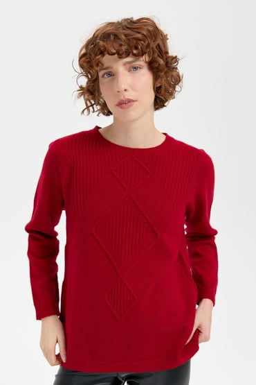 نمط سترة صوفية نسائية برقبة دائرية بدون خياطة أمامية بنمط ماسي من سيلانيك 