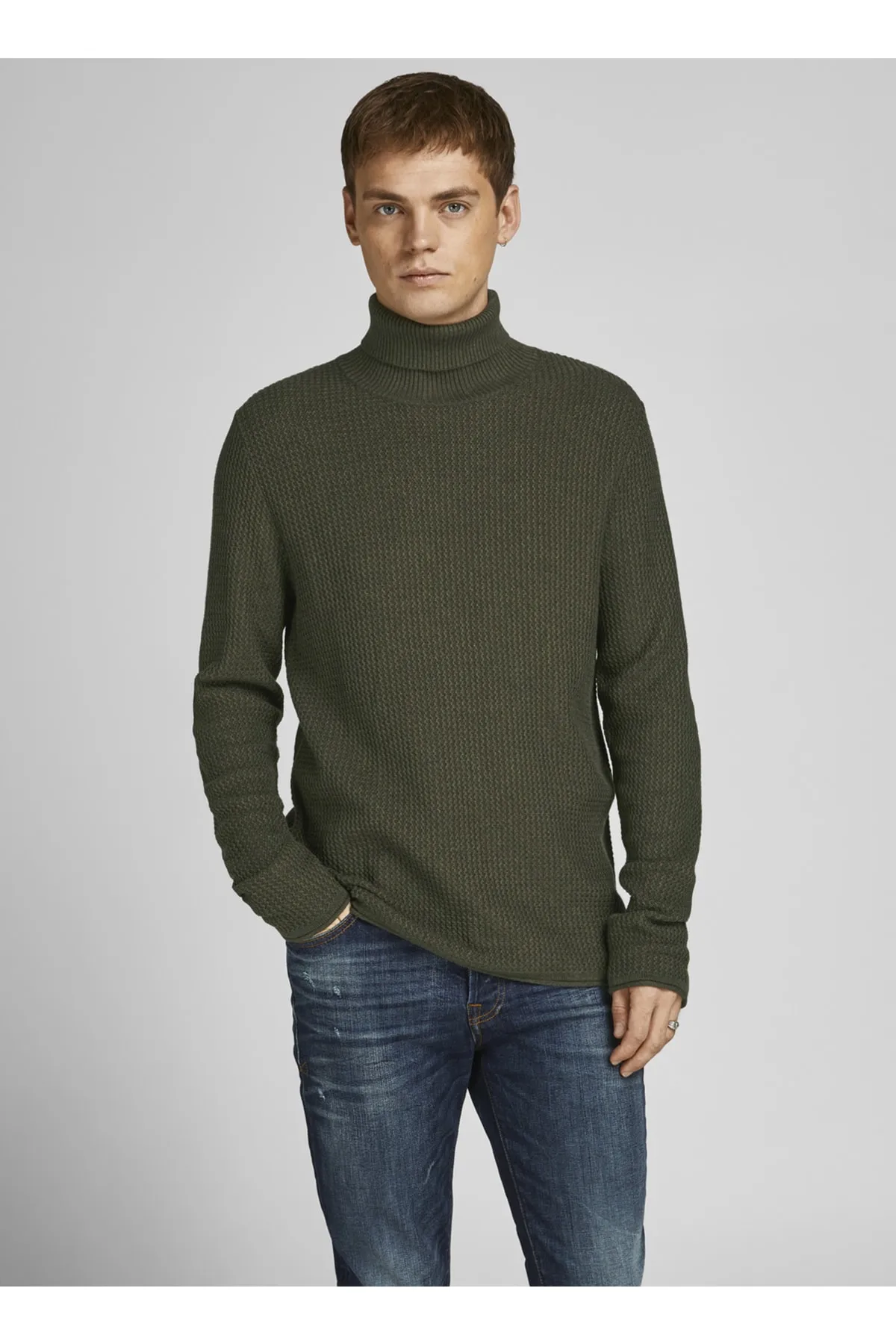 Jack&Jones Erkek Minimalist Boğazlı Uzun Kol Kazak - Oversized Fit Ana görsel