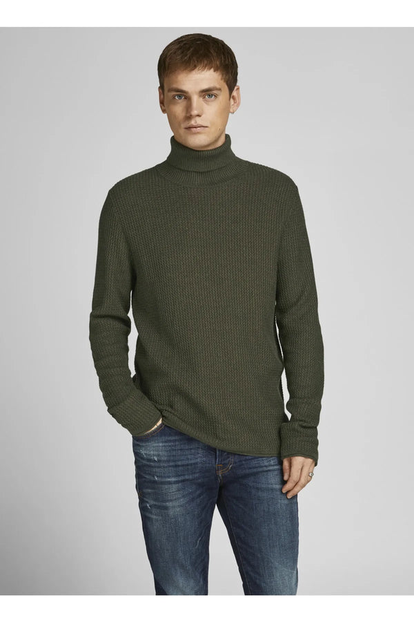 Jack&Jones Erkek Minimalist Boğazlı Uzun Kol Kazak - Oversized Fit