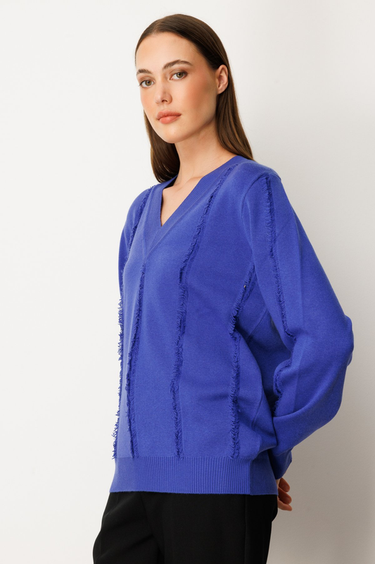 On Yaka Şerit Kırçıllı Triko Kazak