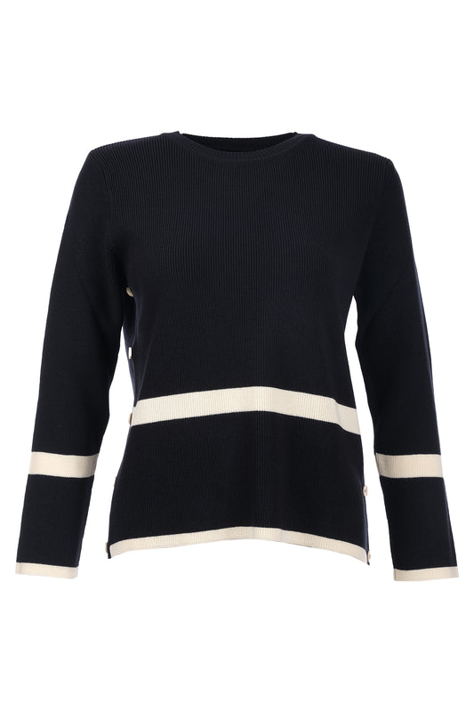 كنزة نسائية من تين، بتصميم بسيط، بأكمام طويلة وقصة عادية - أزرار جانبية