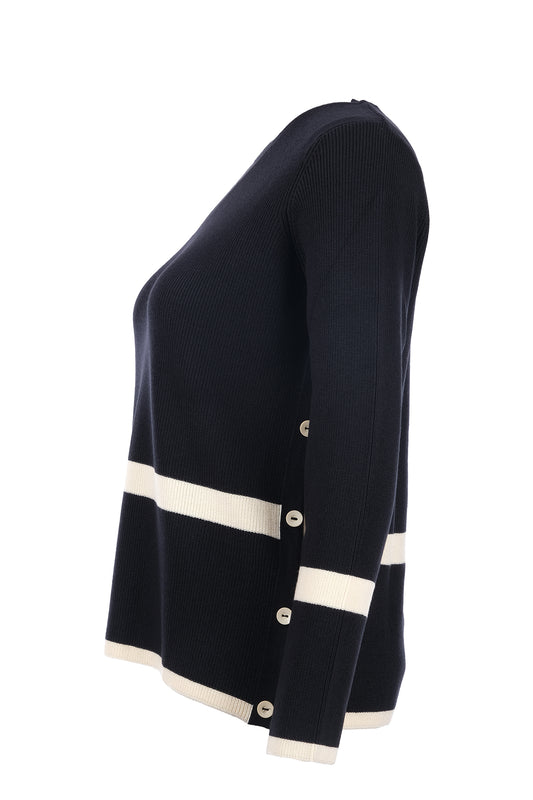 كنزة نسائية من تين، بتصميم بسيط، بأكمام طويلة وقصة عادية - أزرار جانبية