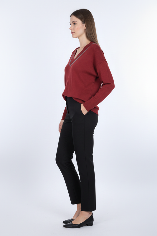 On V Yaka Taşlı Triko Kazak On