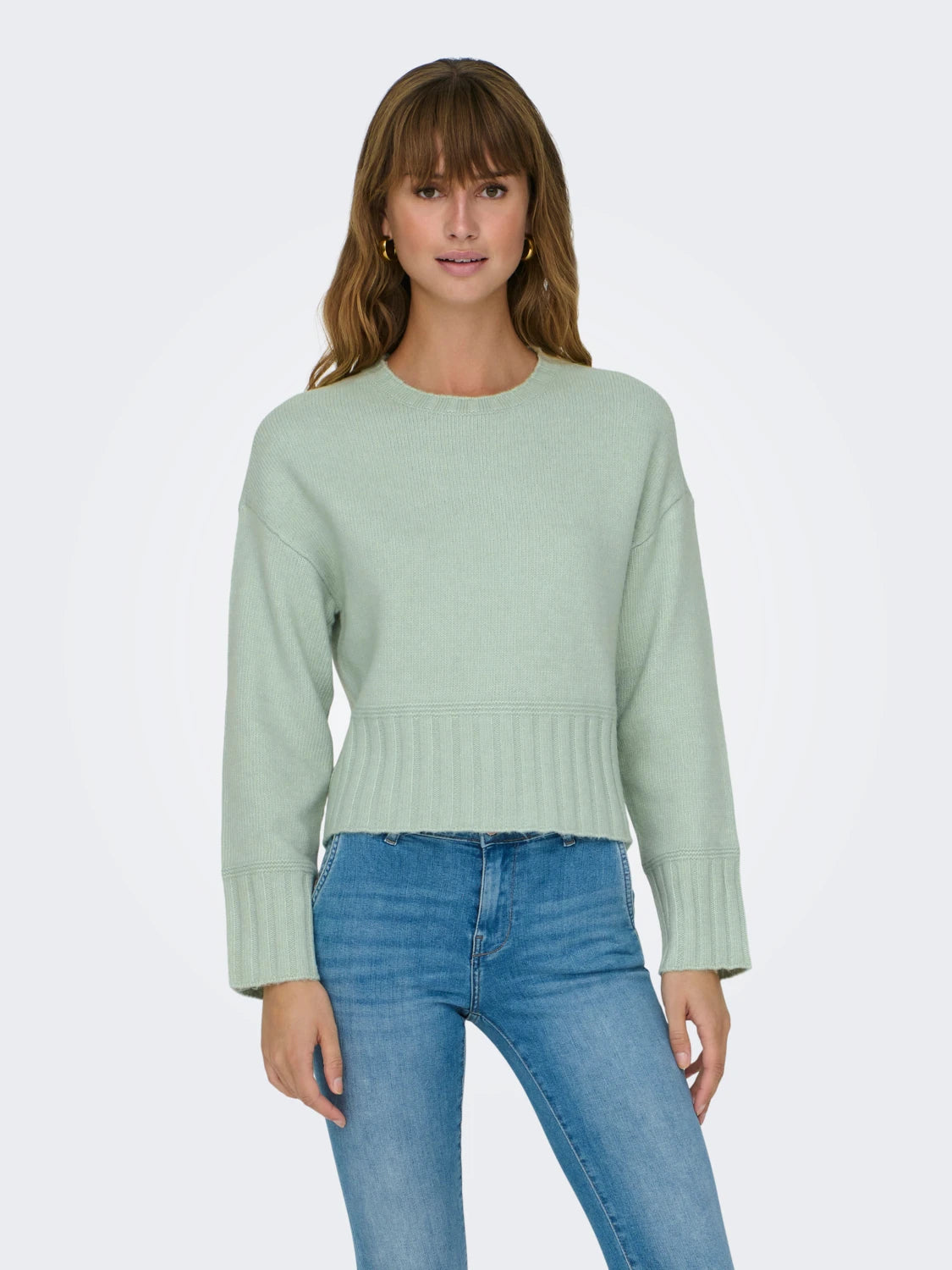 Only Minimalist Crop Kazak - Uzun Kol Yuvarlak Yaka - Günlük Kombinler