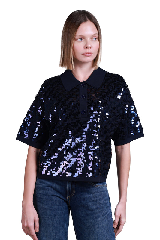 Sempre Pullu Polo Yaka Crop Kadın Kazak - Kısa Kol