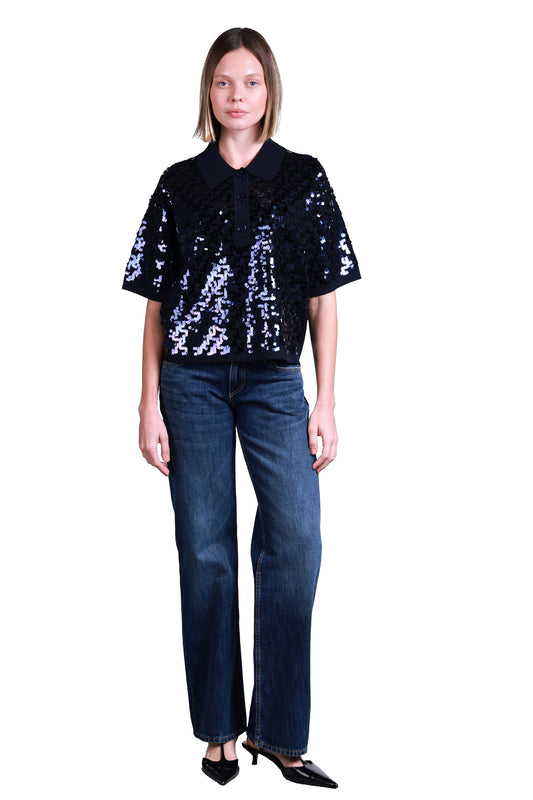 Sempre Pullu Polo Yaka Crop Kadın Kazak - Kısa Kol