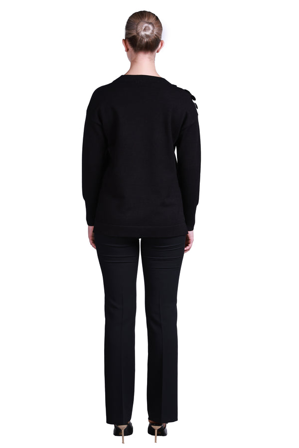 Sempre Oversize V Yaka Pullu Uzun Kol Kazak - Günlük & Şık