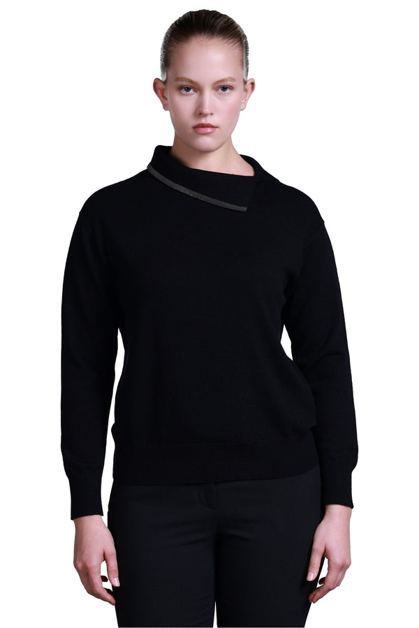 Sempre Asimetrik Yaka Oversize Kadın Kazak - Uzun Kol Minimalist