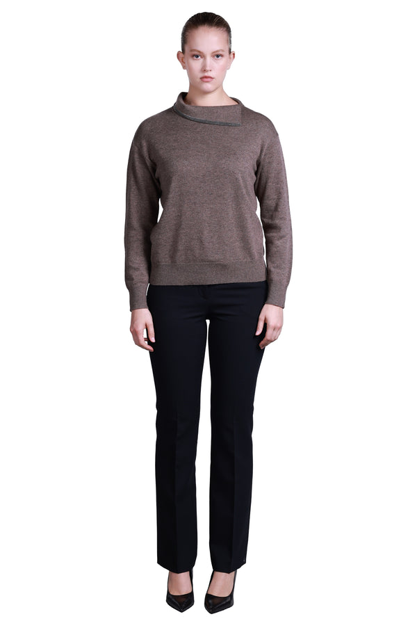 Sempre Asimetrik Yaka Oversize Kadın Kazak - Uzun Kol Minimalist