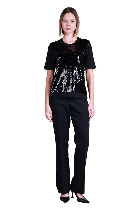 Sempre Kısa Kol Pullu Minimalist Kadın Kazak - Günlük & Parti