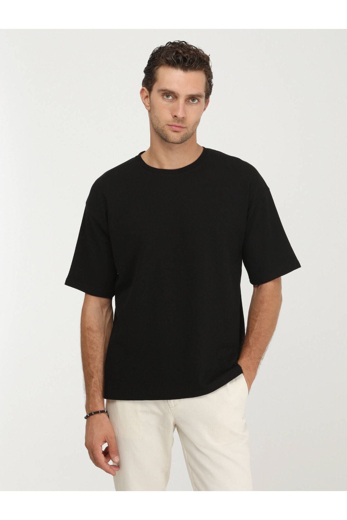 Kip Oversize Kısa Kol Yuvarlak Yaka Minimalist Erkek T-Shirt TSH-1348 - Günlük Kullanım