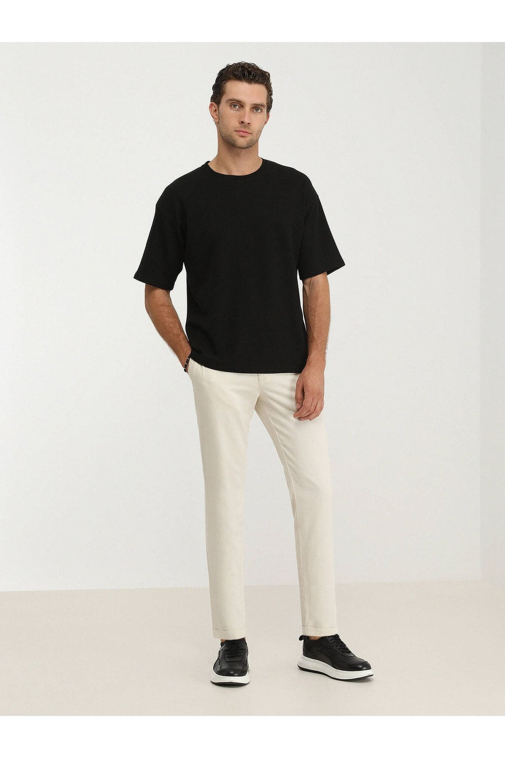 Kip Oversize Kısa Kol Yuvarlak Yaka Minimalist Erkek T-Shirt TSH-1348 - Günlük Kullanım