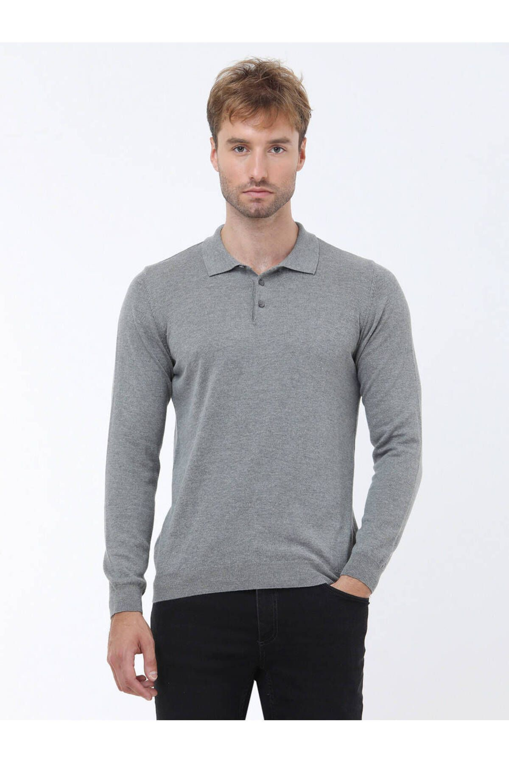 Kip Minimalist Erkek Triko - Polo Yaka Uzun Kol - Günlük Şıklık