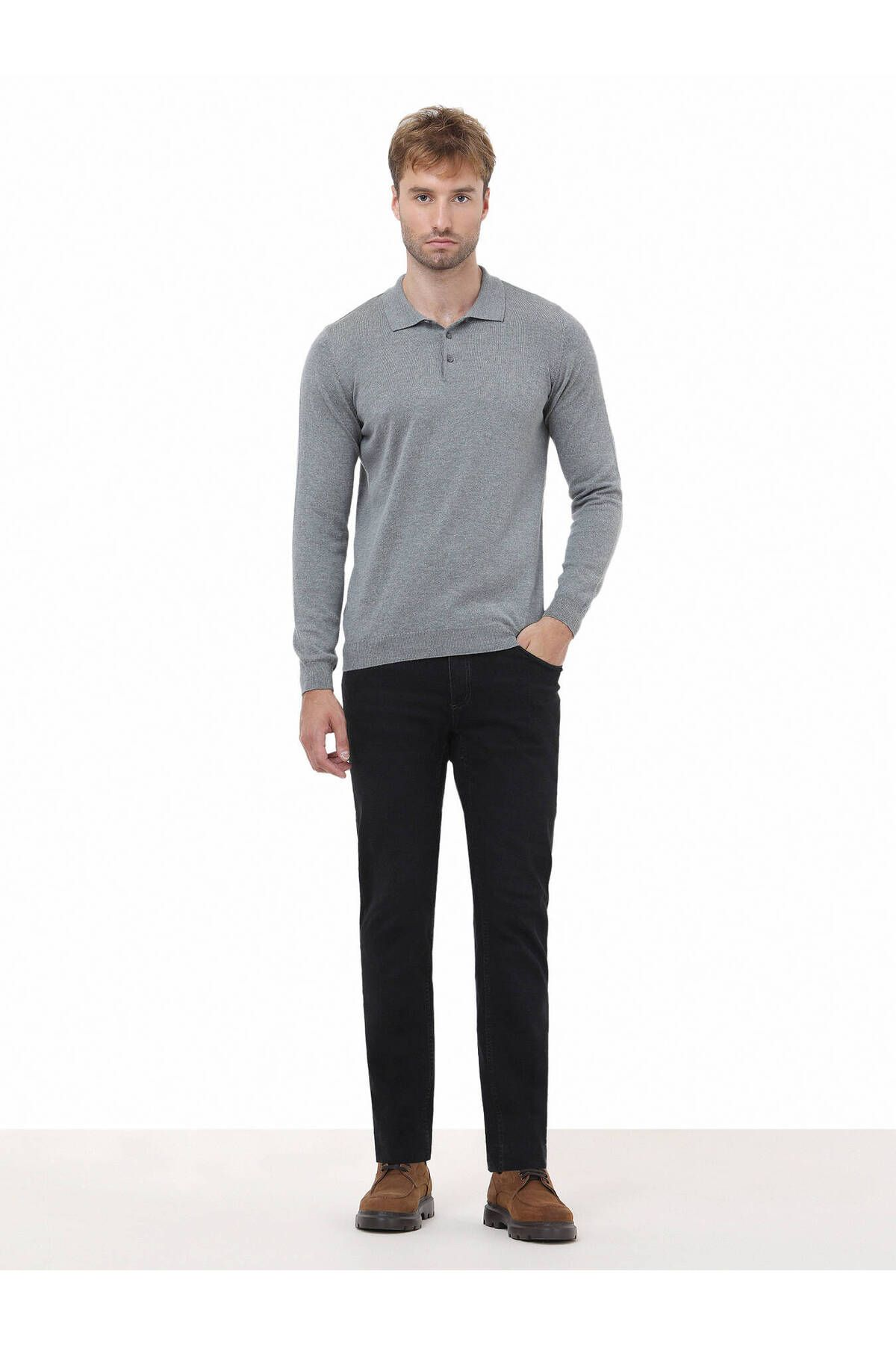 Kip Minimalist Erkek Triko - Polo Yaka Uzun Kol - Günlük Şıklık