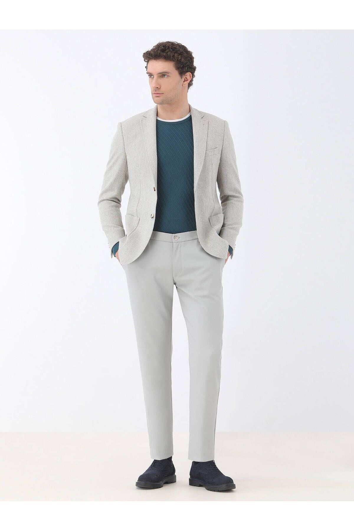 Kip Minimalist Çizgili Erkek Ceket - Regular Fit İkincil görsel